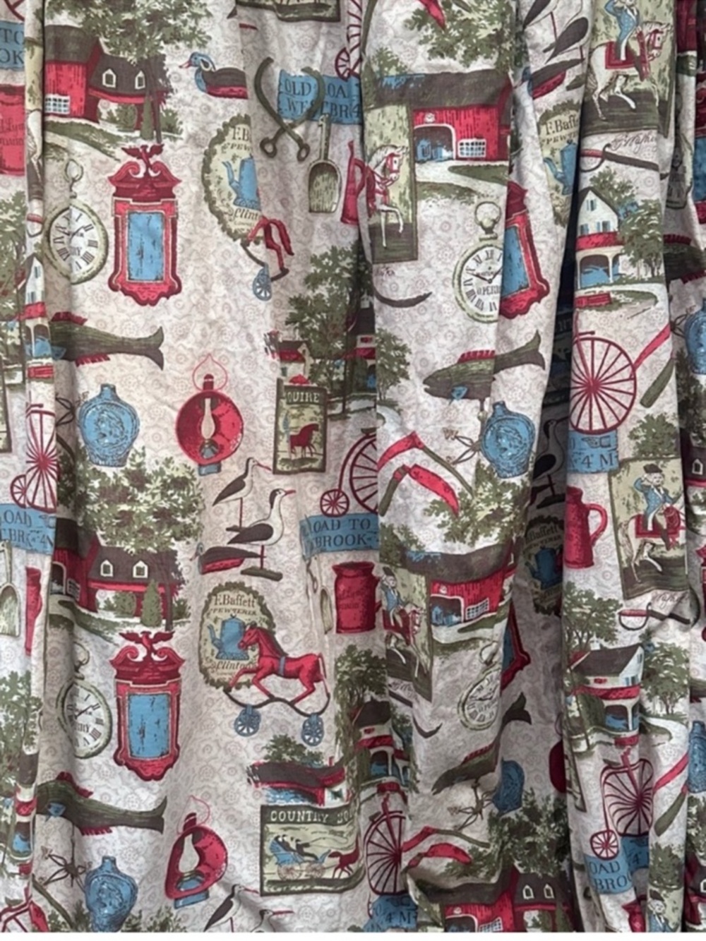 Vintage Curtains Americana Colonial Pinch Pleat Drapes George Washington